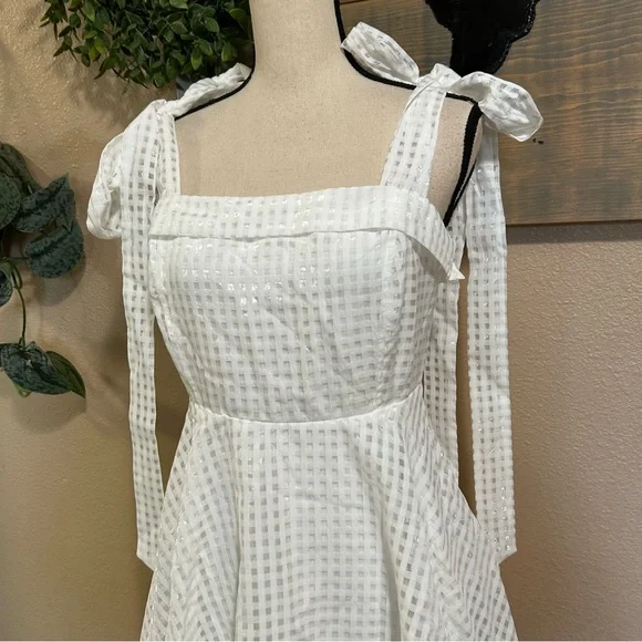 Lulus Forever Darling White Gingham Tie-Strap Mini Dress – Size Large– NWT - Picture 3 of 8